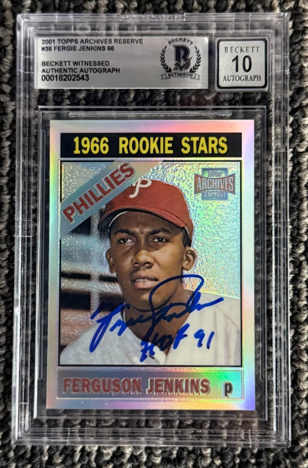 Fergie Jenkins 2001 Topps Archives Reserve Refractor Signed w/ HOF BGS 10 Auto