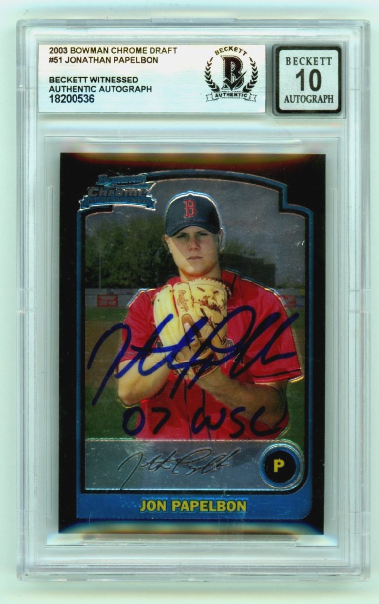 Jonathan Papelbon 2003 Bowman Chrome #51 Signed RC 07 WSC Beckett BGS 10 Auto