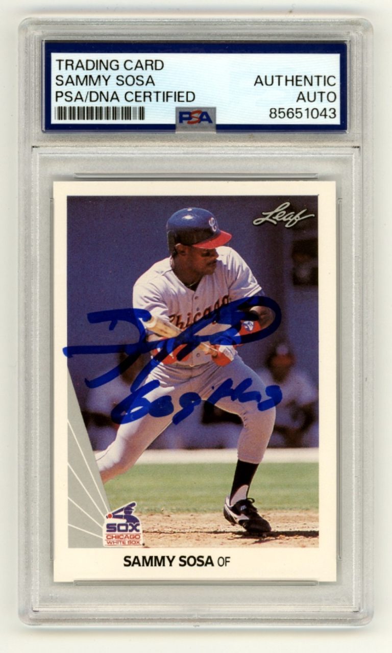 Sammy Sosa 1990 Leaf #220 Signed Rookie RC w/ 609 HRS Insc. PSA Authentic Auto