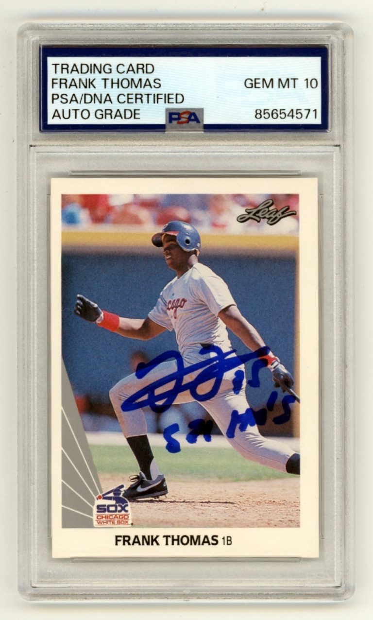 Frank Thomas 1990 Leaf #300 Signed Rookie RC w/ 521 HR's Insc PSA 10 Auto HOF