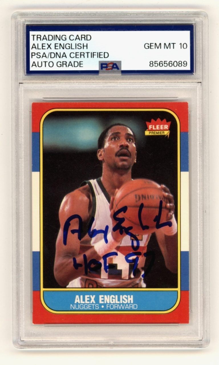 Alex English 1986-87 Fleer #30 Signed w/ HOF 97 Inscription PSA 10 Auto Nuggets