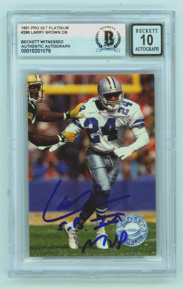 Larry Brown 1991 Pro Set Platinum #286 Signed RC w/ Insc. Beckett BGS 10 Auto