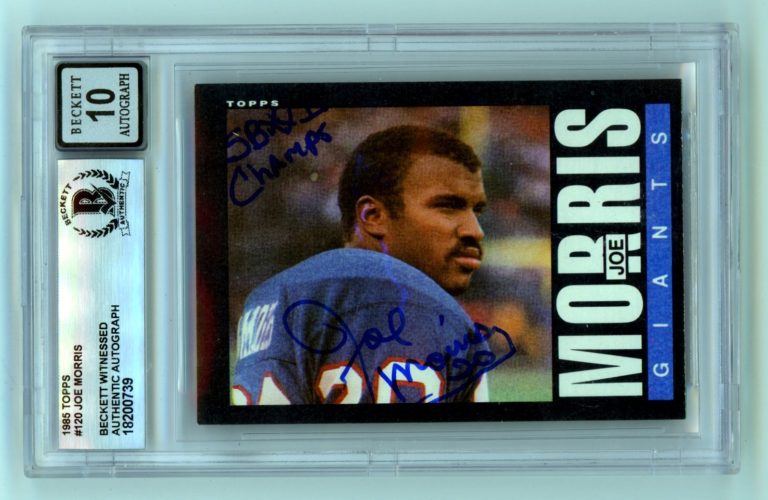 Joe Morris 1985 Topps #120 Signed w/ SBXXI Champs! Insc. Beckett BGS 10 Auto