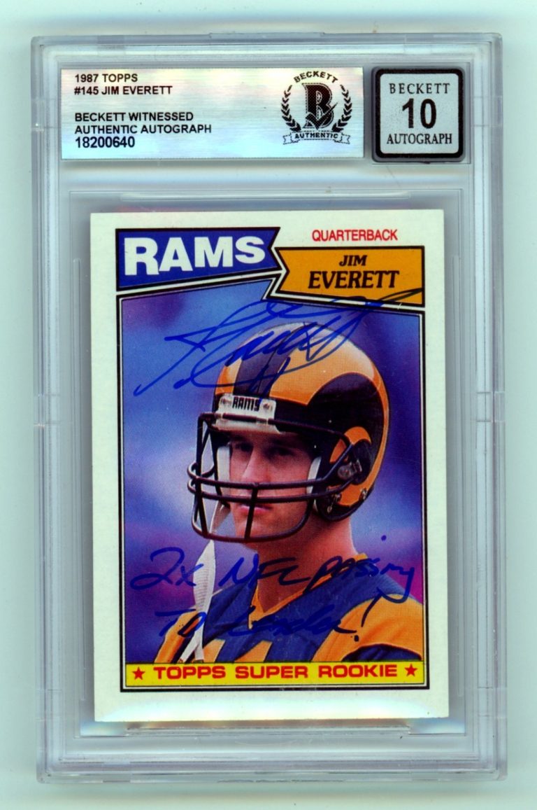 Jim Everett 1987 Topps 145 Signed RC 2 NFL Passing Leader Beckett BGS 10 Auto