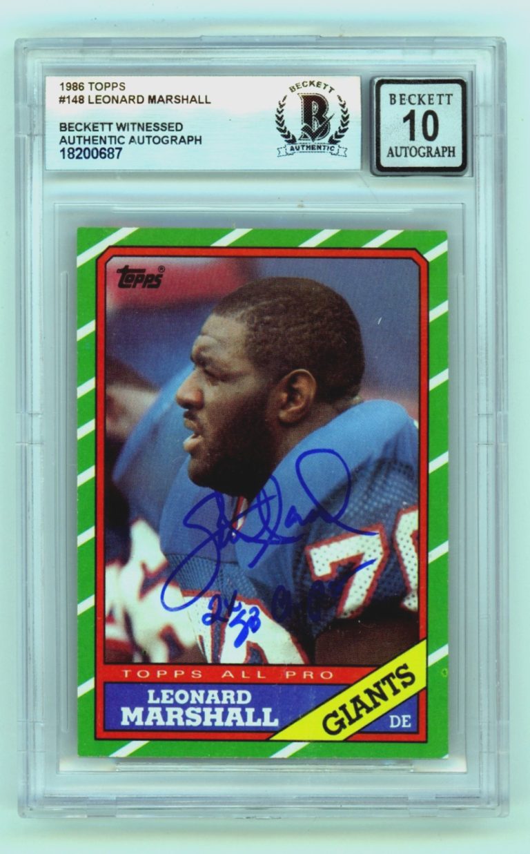 Leonard Marshall 1986 Topps #148 Signed RC w/ 2 SB Champ! Beckett BGS 10 Auto