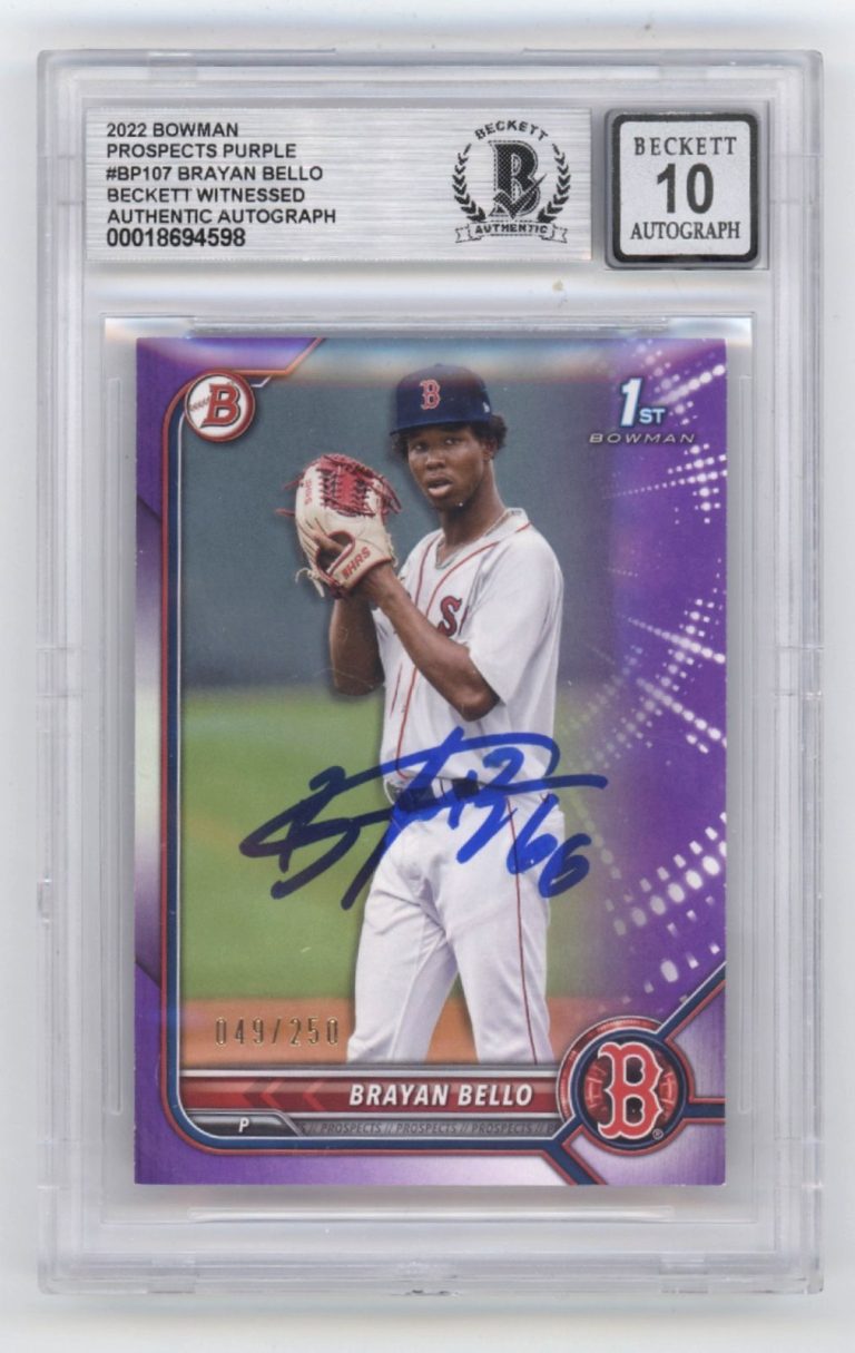 Brayan Bello 2022 Bowman 1st Purple Signed Rookie RC /250 Beckett BGS 10 Auto