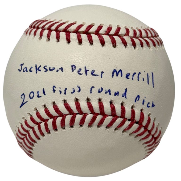 Jackson Merrill Full Name Signed ROMLB Baseball w/ 2021 1st Rd JSA COA Padres