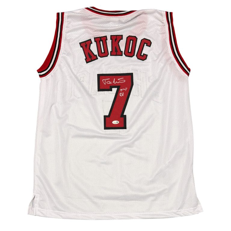 Toni Kukoc Signed Autographed Bulls Custom Jersey w/ HOF 21 JSA Witness COA
