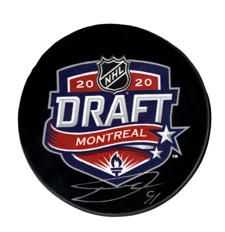 Dawson Mercer Signed Autographed 2020 NHL Draft Puck JSA Witness COA Devils
