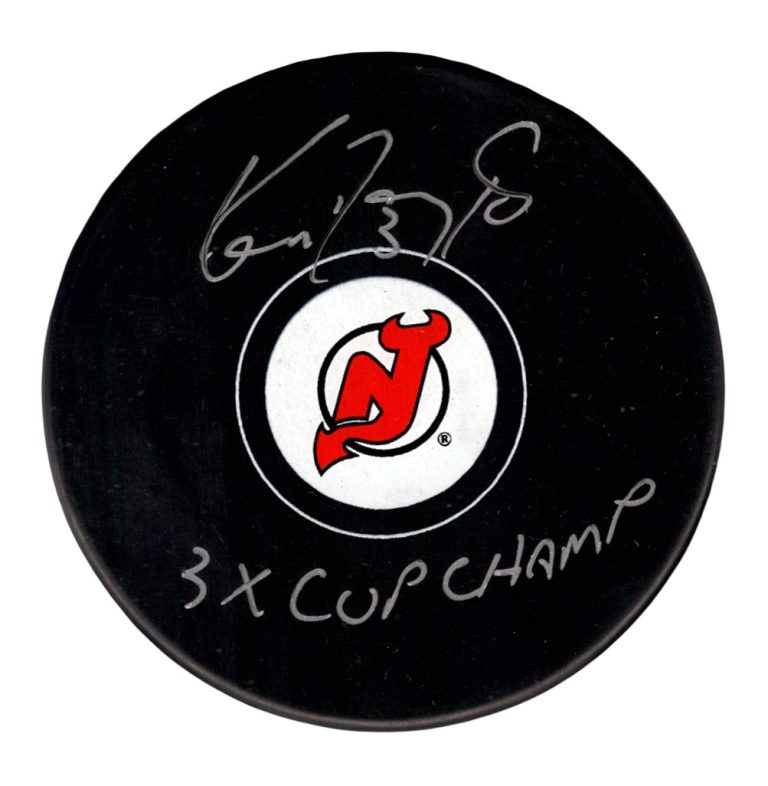 Ken Daneyko Signed New Jersey Devils Logo Puck w/ 3x Cup Champ JSA Witness COA