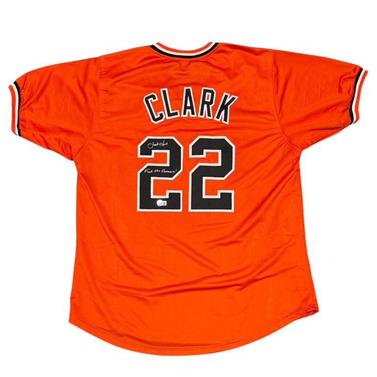 Jack Clark Signed Giants Custom Jersey w/ F**k the Dodgers Beckett W BAS COA