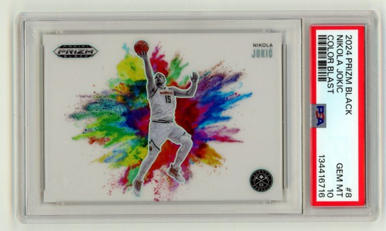 Nikola Jokic 2024-25 Panini Prizm Black #8 Color Blast Prizm Case Hit SP PSA 10