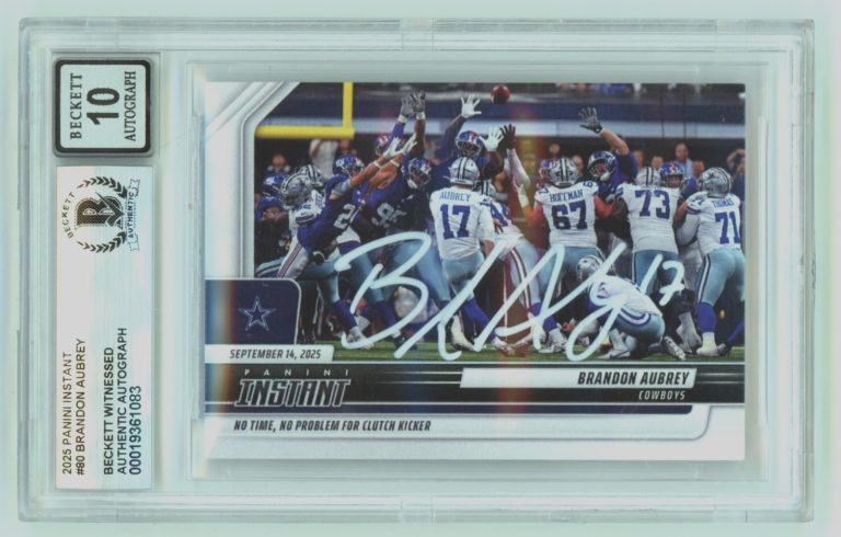Brandon Aubrey 2025 Panini Instant #80 Sept. 14 2025 Signed Beckett BGS 10 Auto