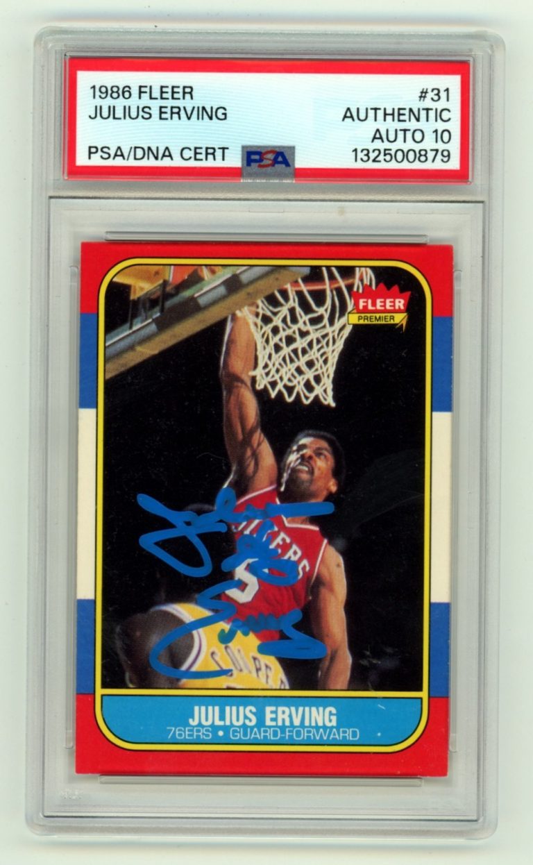 Julius Erving 1986-87 Fleer Basketball #31 Signed w/ Dr. J Ins PSA 10 Auto 76ers