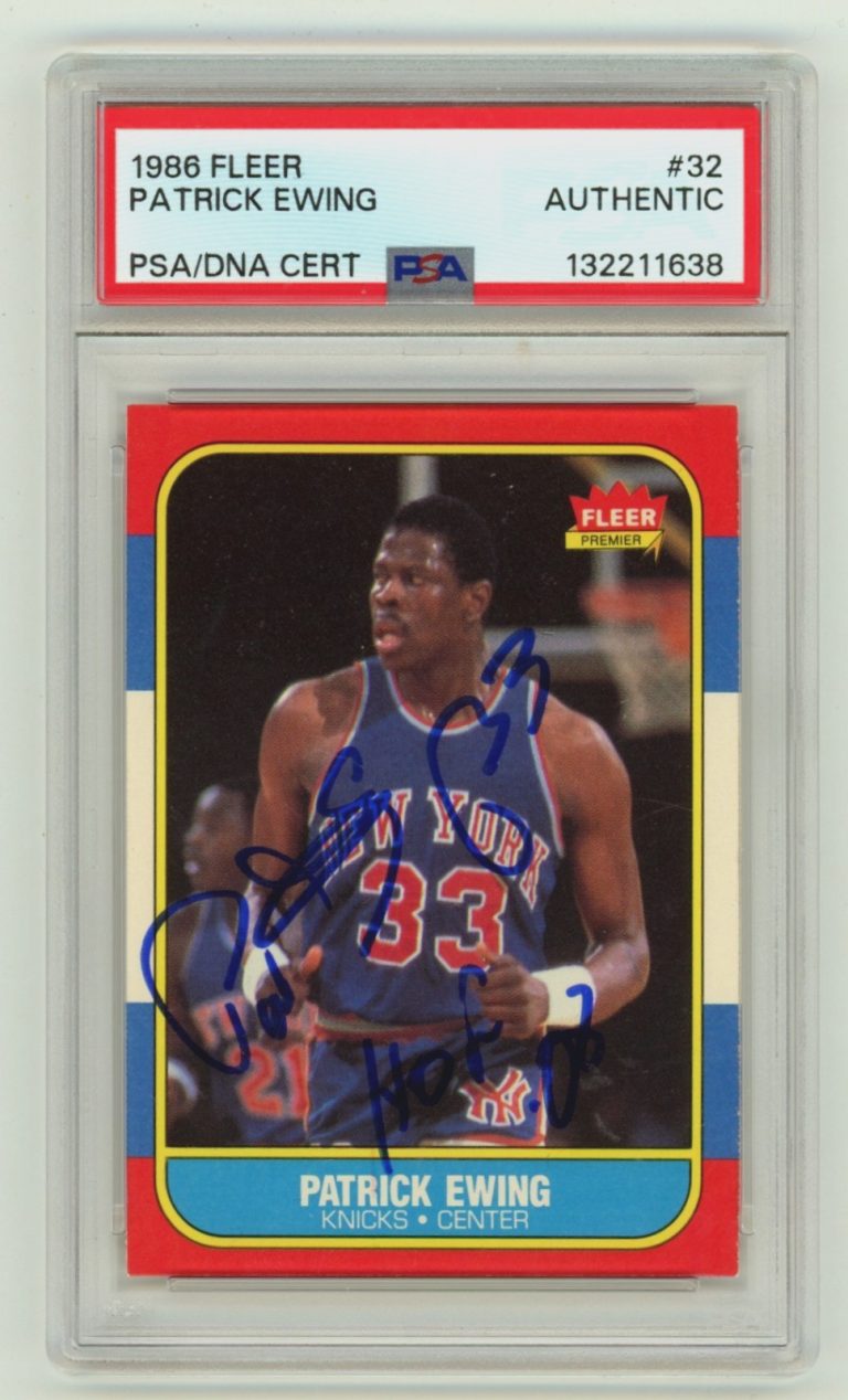 Patrick Ewing 1986-87 Fleer #32 Signed Rookie RC w/ HOF 08 Insc. PSA Auto Knicks