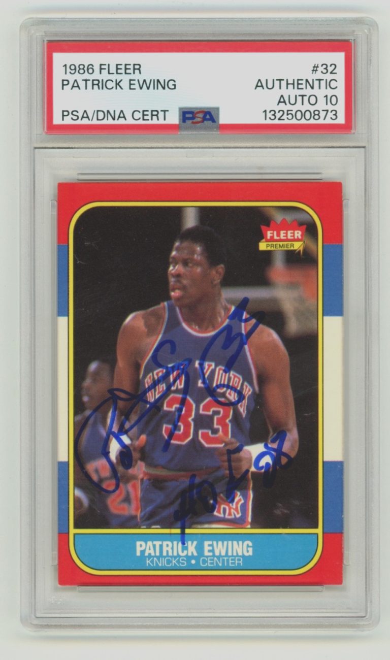 Patrick Ewing 1986-87 Fleer #32 Signed Rookie RC w/ HOF 08 Insc. PSA 10 Auto