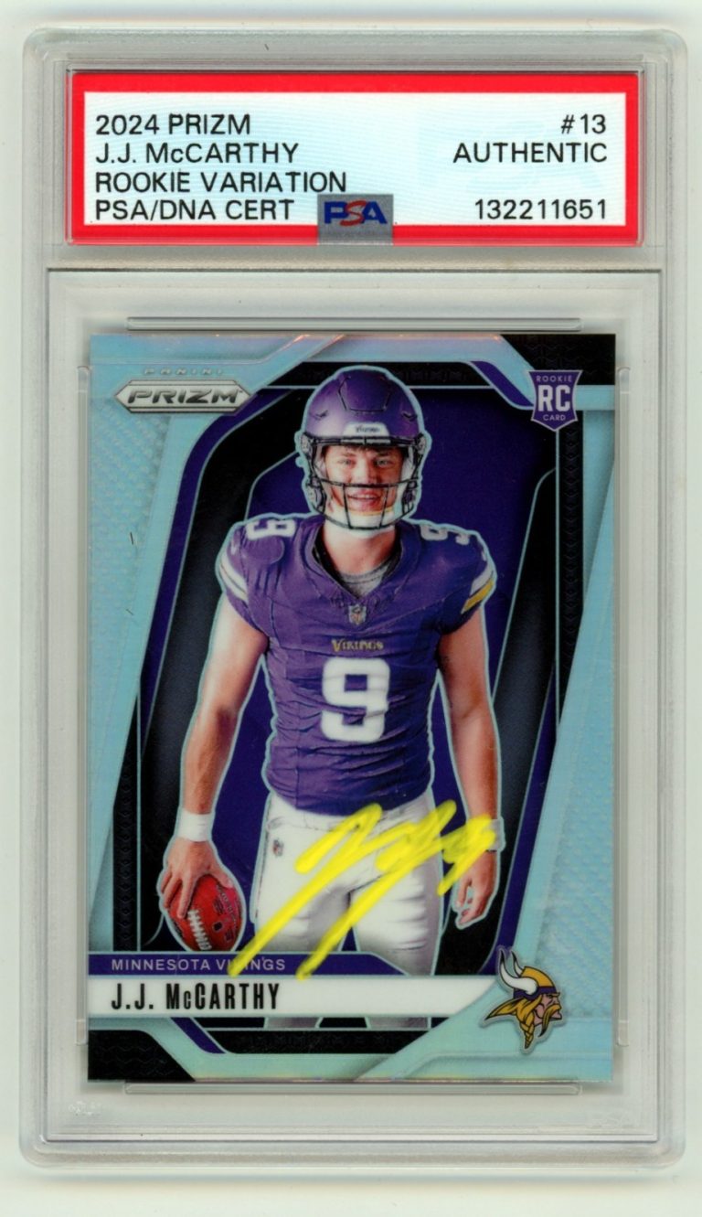 J.J. McCarthy 2024 Panini Prizm #13 Silver Rookie Variation Signed RC PSA Auto