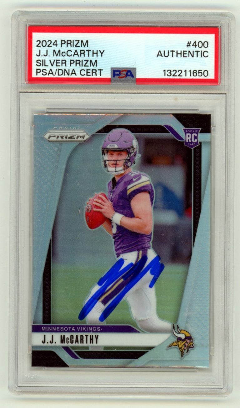 J.J. McCarthy 2024 Panini Prizm #400 Silver Prizm Signed Rookie RC PSA Auto