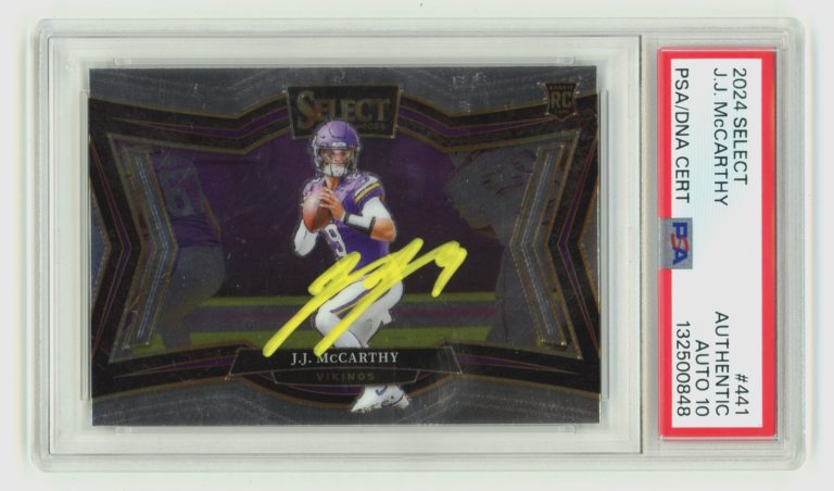 J.J. McCarthy 2024 Panini Select #441 Signed Field Level Rookie RC PSA 10 Auto