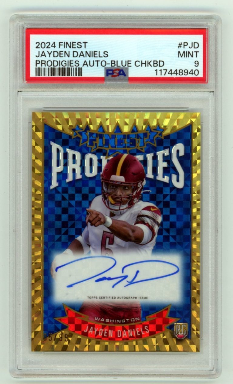 Jayden Daniels 2024 Finest Blue Checkerboard Prodigies Auto RC JSY # 5/99 PSA 9