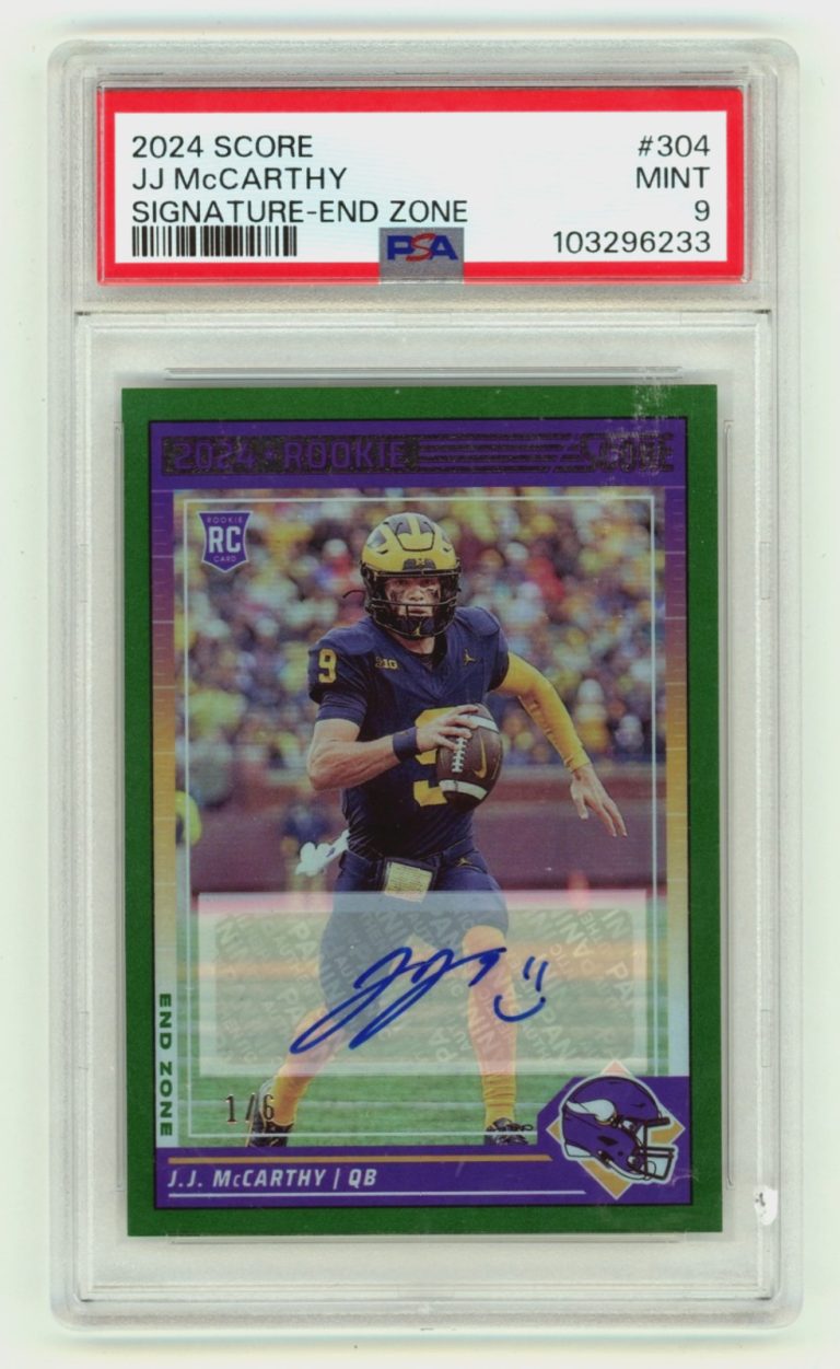 J.J. McCarthy 2024 Score End Zone Signed Auto Rookie RC #1/6 PSA 9 MINT Vikings