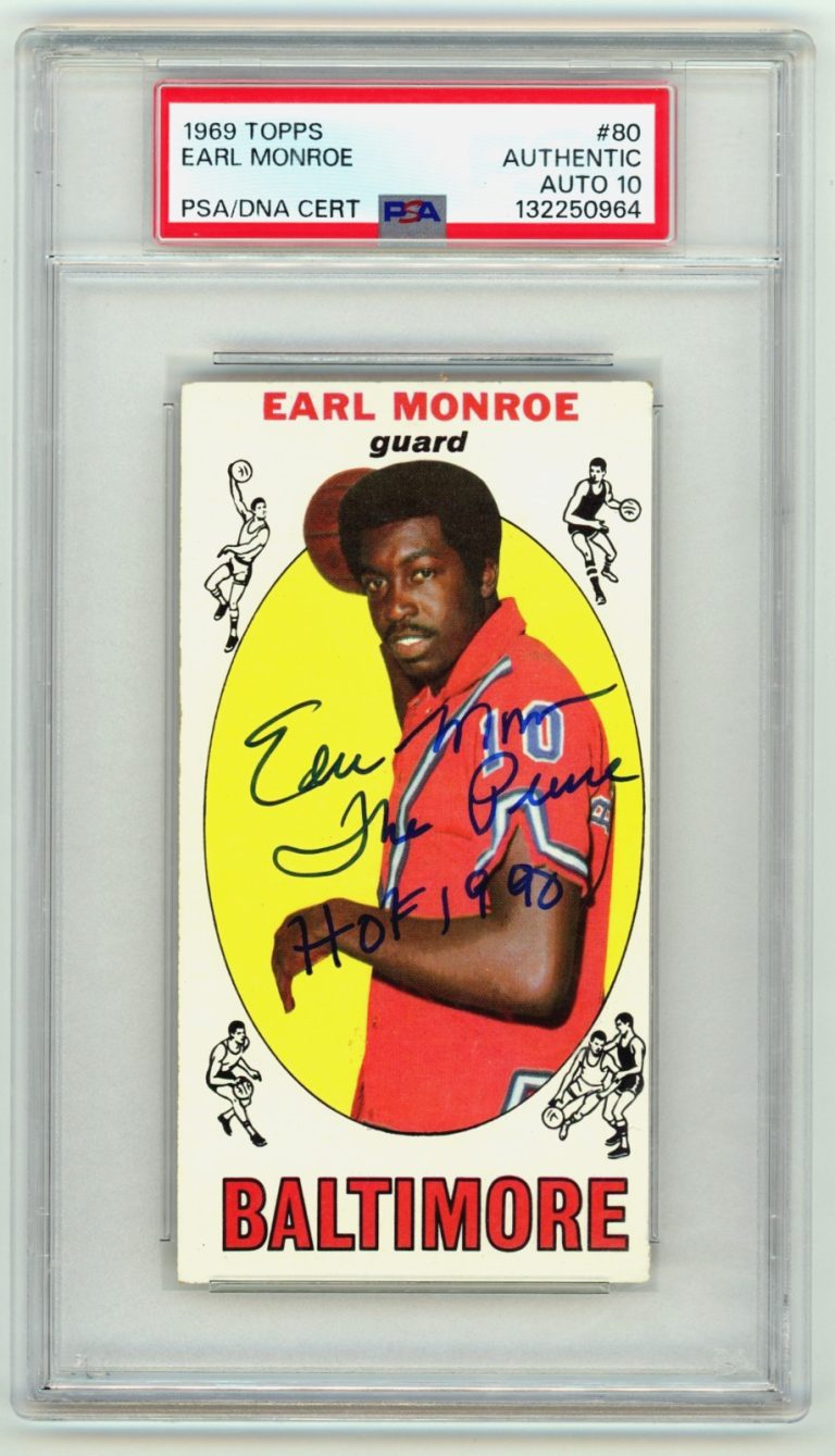 Earl Monroe 1969-70 Topps #80 Tall Boy Rookie RC w/ Pearl HOF Signed PSA 10 Auto