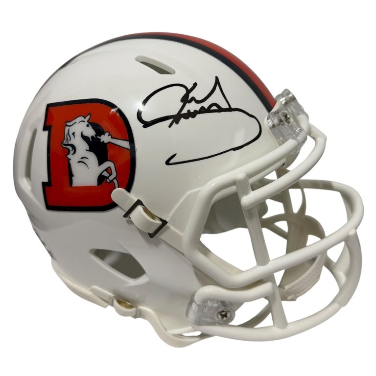 Karl Mecklenburg Signed Denver Broncos ALT TB White Mini Helmet JSA Witness COA
