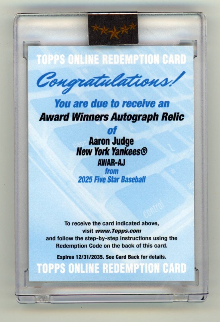 Aaron Judge 2025 Topps Five Star MVP Award Winners Patch Auto SSP /10 NY Yankees