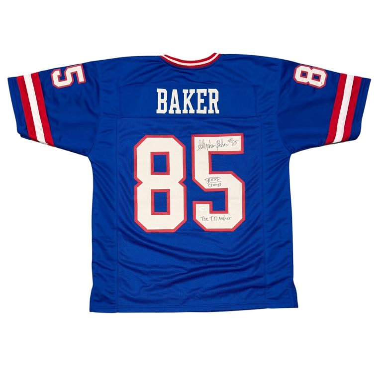 Stephen Baker Signed New York Giants Custom Jersey w/ 2 Ins JSA Witness COA