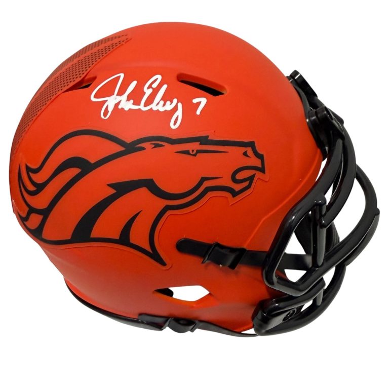 John Elway Signed Autographed Denver Broncos Rave Mini Helmet JSA COA