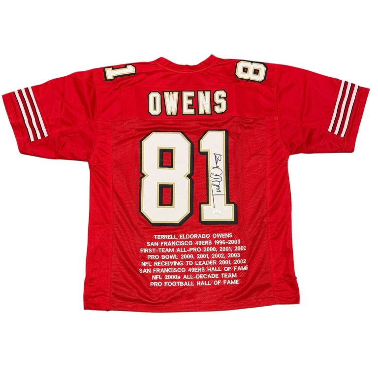 Terrell Owens Signed Autographed San Francisco 49ers Stat Custom Jersey JSA COA