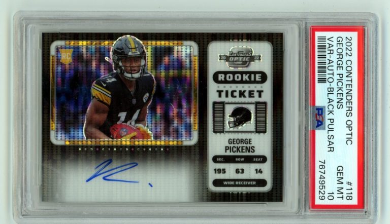 George Pickens 2022 Contenders Optic Black Pulsar Var Ticket Auto RC #5/8 PSA 10