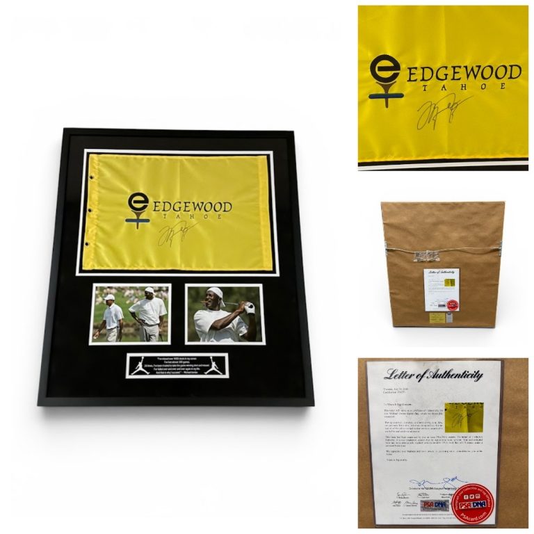 Michael Jordan Signed & Custom Framed Edgewood Tahoe Golf Pin Flag PSA DNA LOA