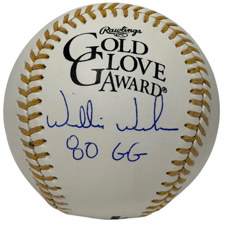 Willie Wilson Signed Autographed Gold Glove Baseball w/ 80 GG JSA Witness COA
