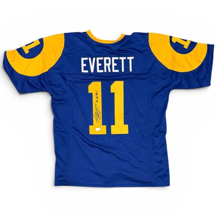 Jim Everett Signed Rams Custom Jersey w/ 90 Pro Bowl Beckett Witness BAS COA