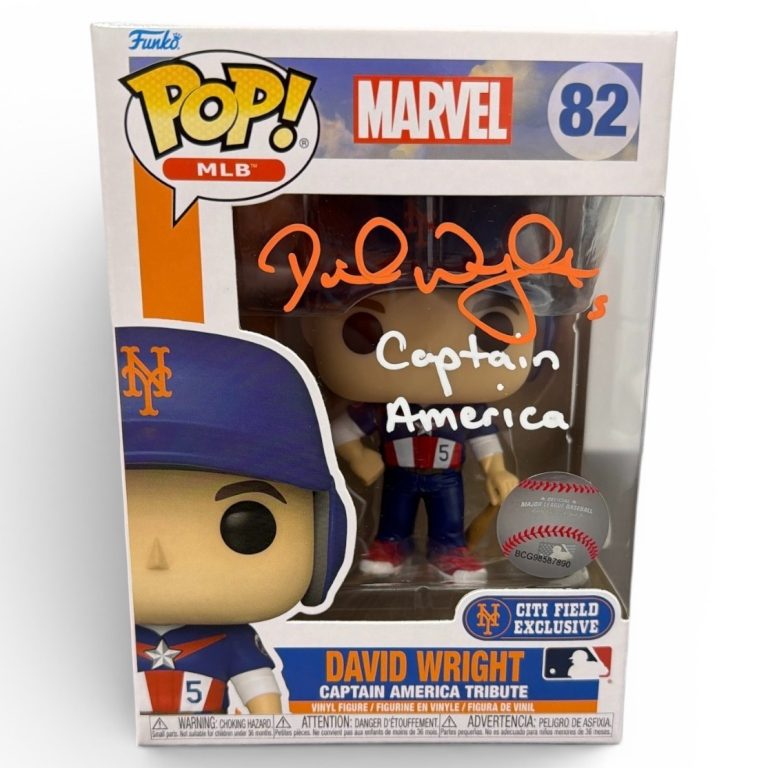 David Wright Signed Citi Field SGA Funko Pop #82 w/ Captain America Insc JSA COA