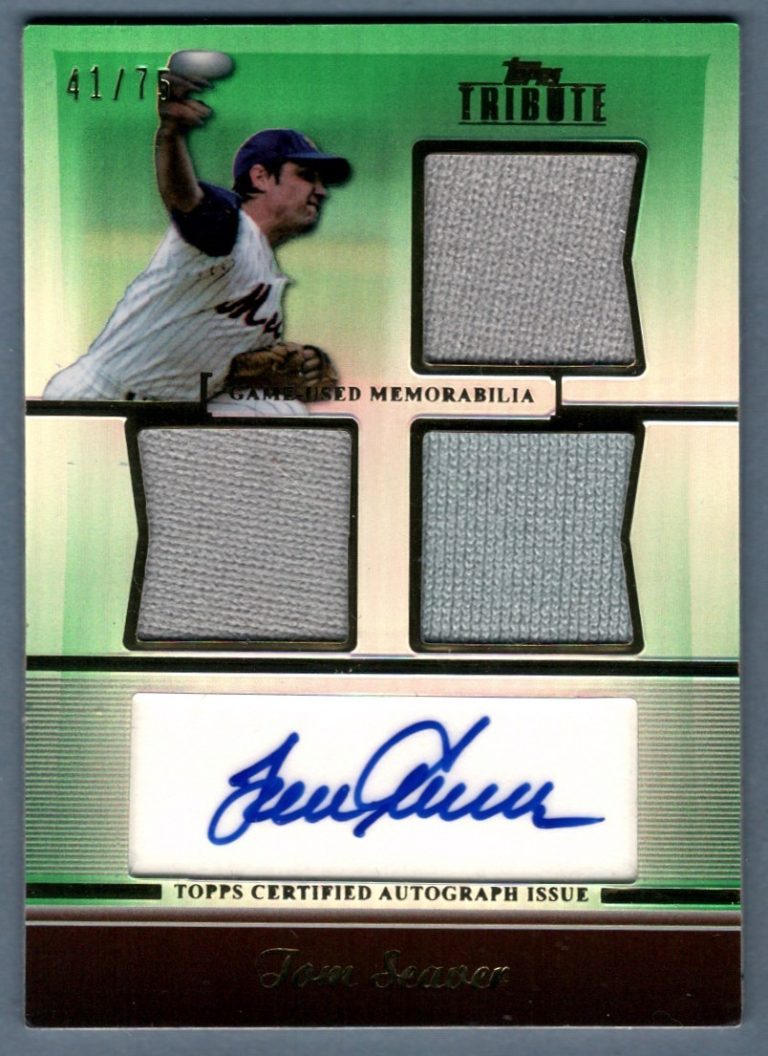 Tom Seaver 2011 Topps Tribute Green Triple Relic Auto JERSEY # 41/75 Mets HOF