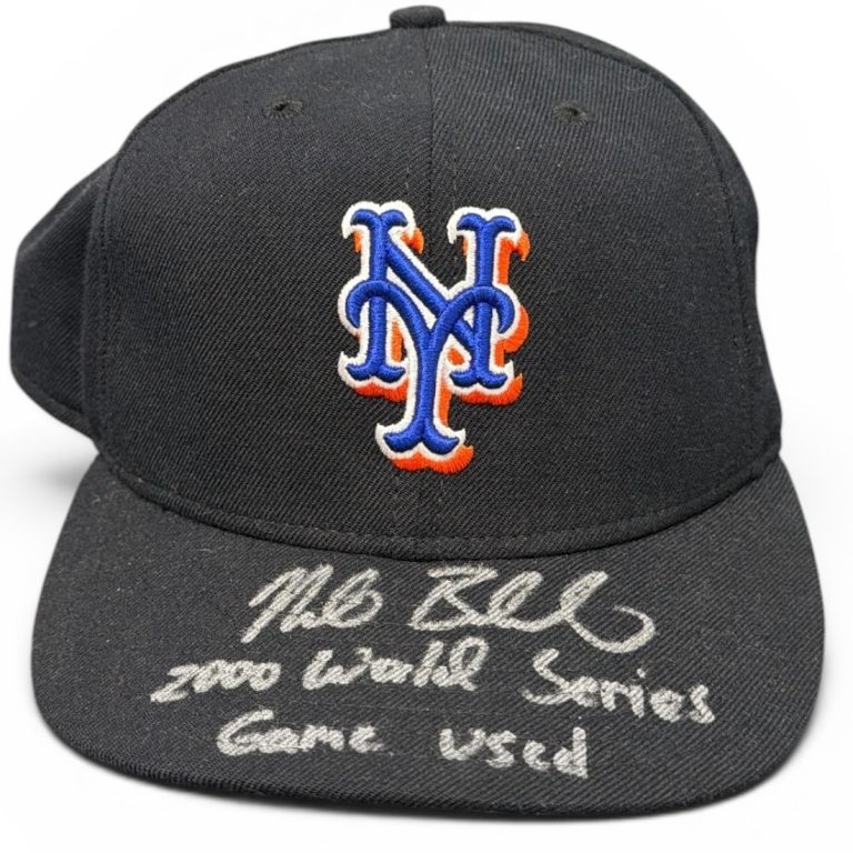 Mike Bordick Signed Game Used 2000 World Series New York Mets Hat JSA Wit. COA