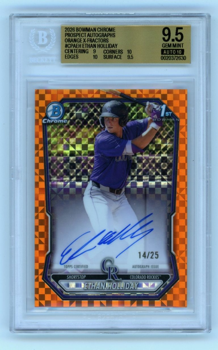 Ethan Holliday 2026 Bowman Chrome Orange X-Fractor Auto #14/25 BGS 9.5 10 POP 1
