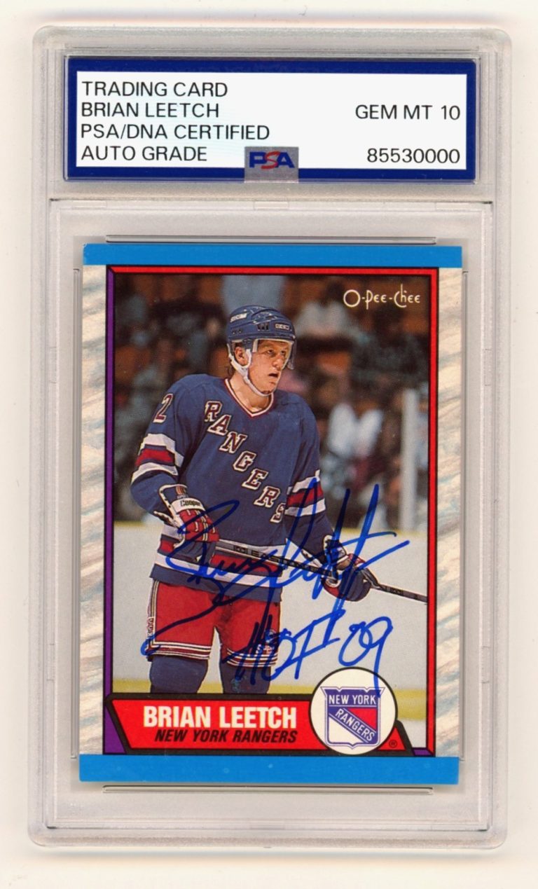 Brian Leetch 1989-90 O-Pee-Chee OPC #136 Signed Rookie RC w/ HOF 09 PSA 10 Auto