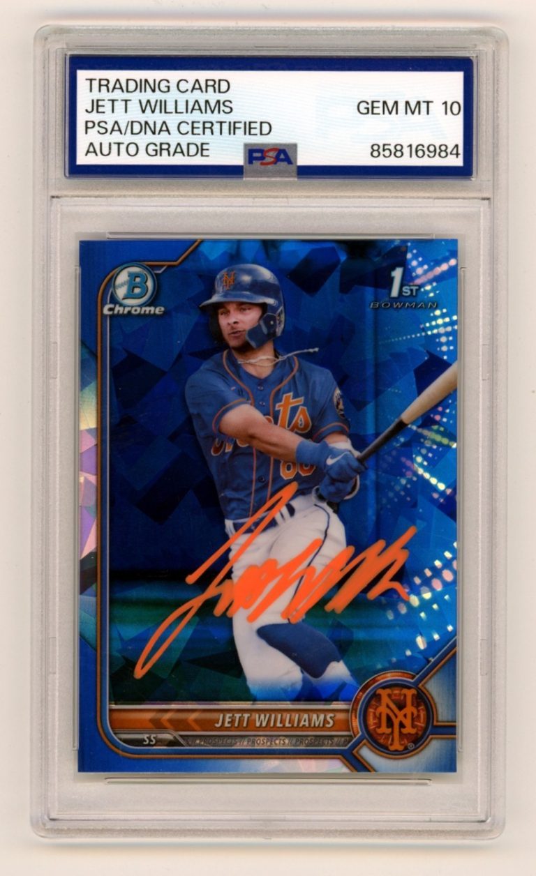 Jett Williams 2022 Bowman Chrome Sapphire 1st Signed Auto Rookie RC PSA 10 Auto