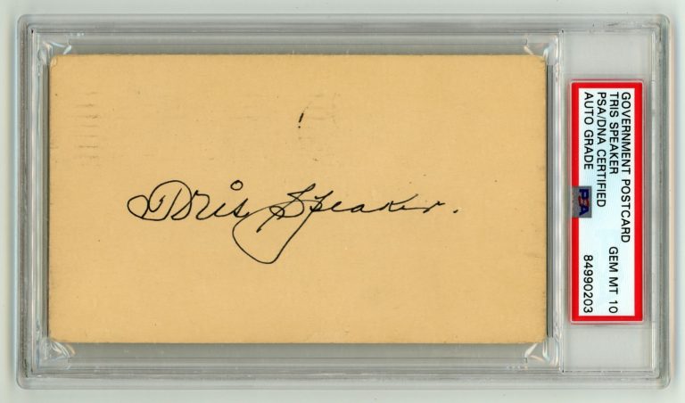 Tris Speaker Signed Slabbed Government Postcard 1948 PSA DNA 10 GEM MINT HOF