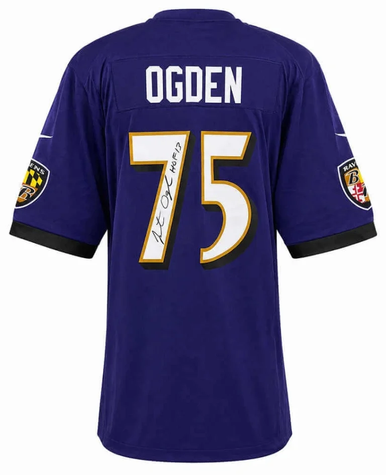 Jonathan Ogden Signed Ravens Purple Nike Replica Football Jersey w/HOF -(SS COA)