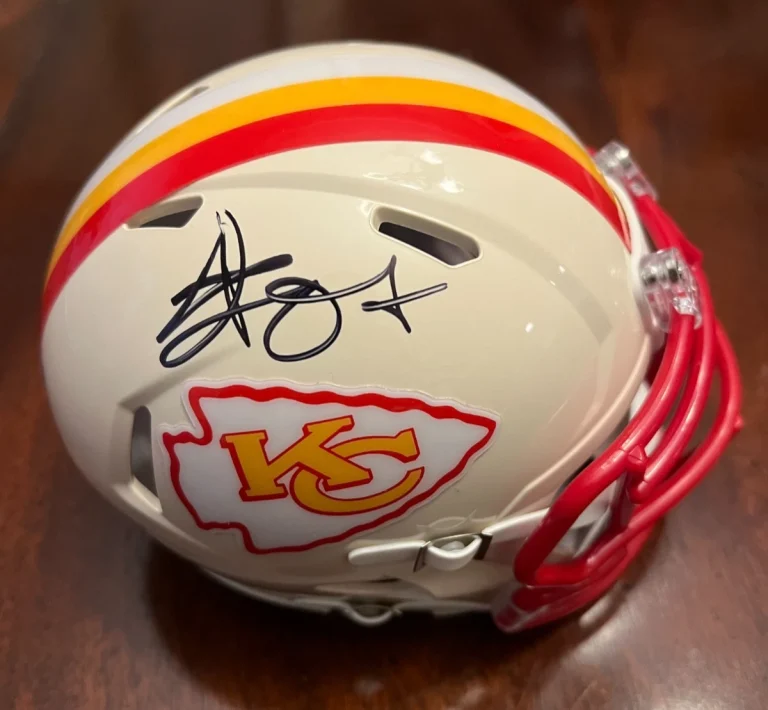 TRAVIS KELCE SIGNED FOOTBALL MINI HELMET AUTO KANSAS CITY CHIEFS RETRO JSA COA