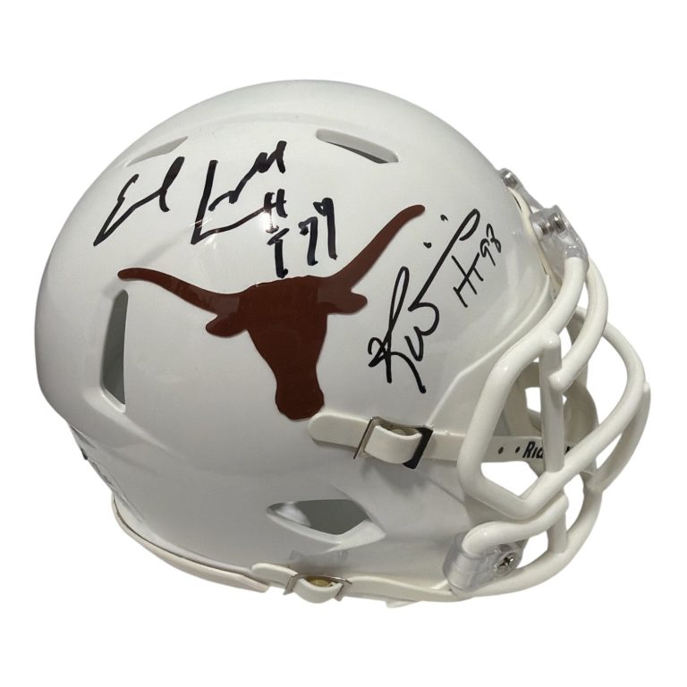 Earl Campbell & Ricky Williams Signed Texas Mini Helmet w/ HT Insc JSA Wit COA