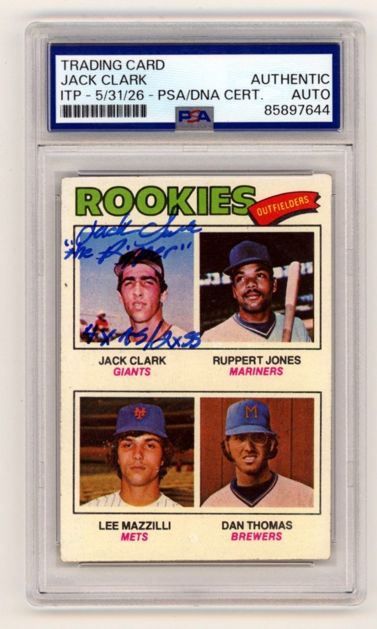 Jack Clark 1977 Topps #488 Signed Rookie RC w/ 3 Insc. PSA ITP Authentic Auto