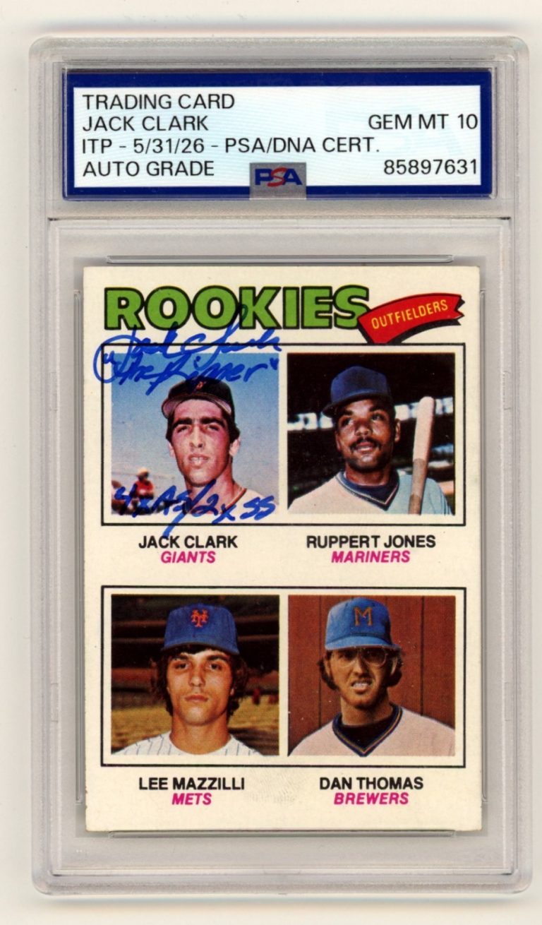 Jack Clark 1977 Topps #488 Signed Rookie RC w/ 3 Insc. PSA ITP 10 Auto Giants