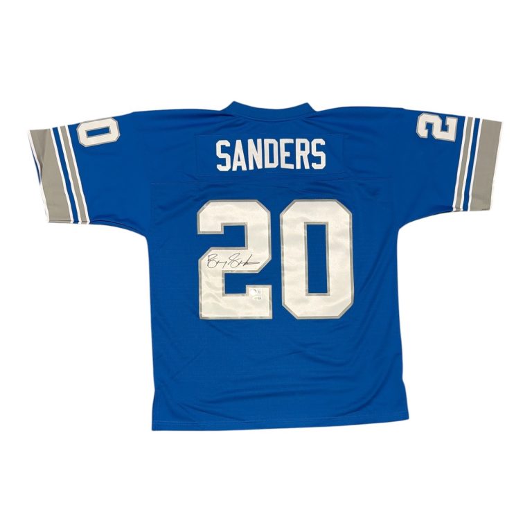 Barry Sanders Signed Autographed Detroit Lions M&N Jersey SCHWARTZ + JSA COA