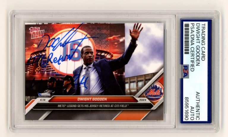 Dwight Doc Gooden Signed 2024 Topps Now #77 w/ #16 Retired + Date PSA Auto