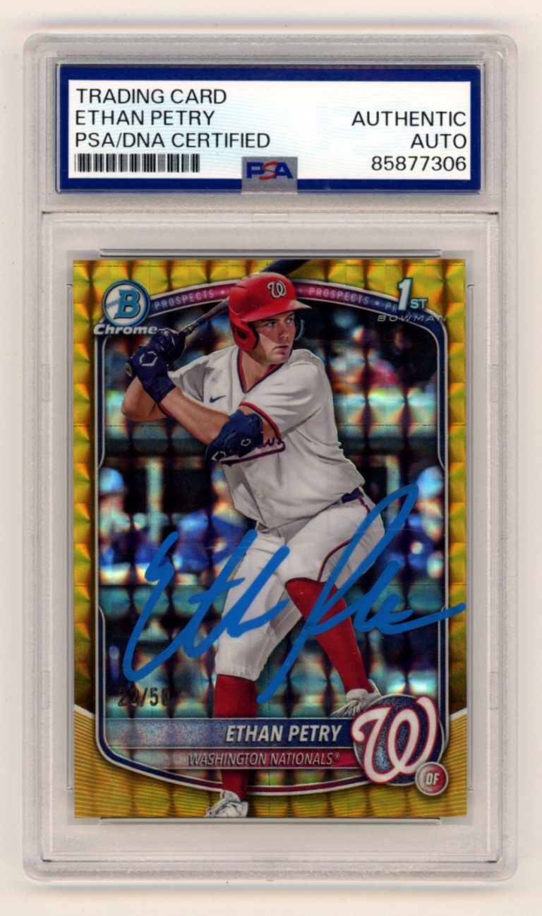Ethan Petry 2025 Bowman Chrome 1st Gold Geometric Ref Auto RC #22/50 PSA Auto